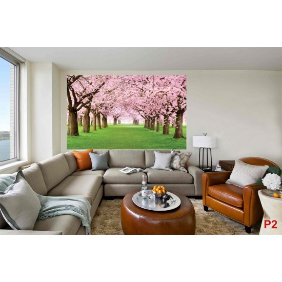 Wall mural lawn with wonderful pink trees