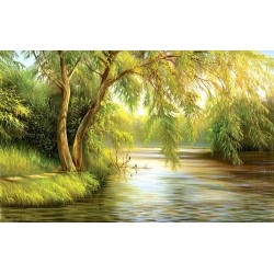 Photo mural painted landscape wood near the lake Photo mural painted landscape wood near the lake