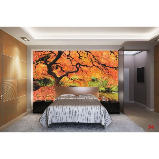Wallpapers mural beautiful orange tree near a lake