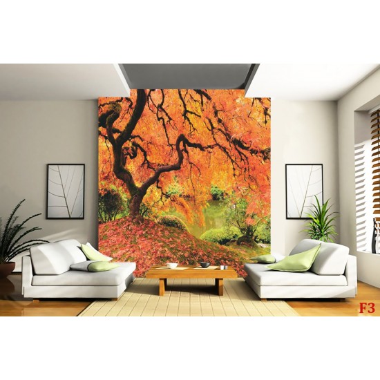 Wallpapers mural beautiful orange tree near a lake