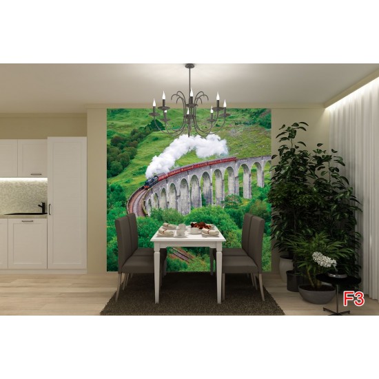 Wallpapers mural beautiful view with a train and a bridge Wallpapers mural beautiful view with a train and a bridge