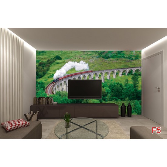 Wallpapers mural beautiful view with a train and a bridge Wallpapers mural beautiful view with a train and a bridge