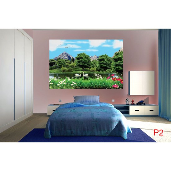 Wallpapers 3D view of lake and swans Wallpapers 3D view of lake and swans