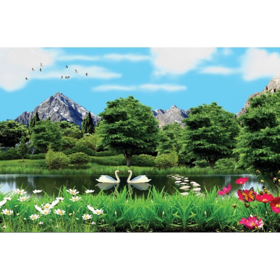 Wallpapers 3D view of lake and swans Wallpapers 3D view of lake and swans