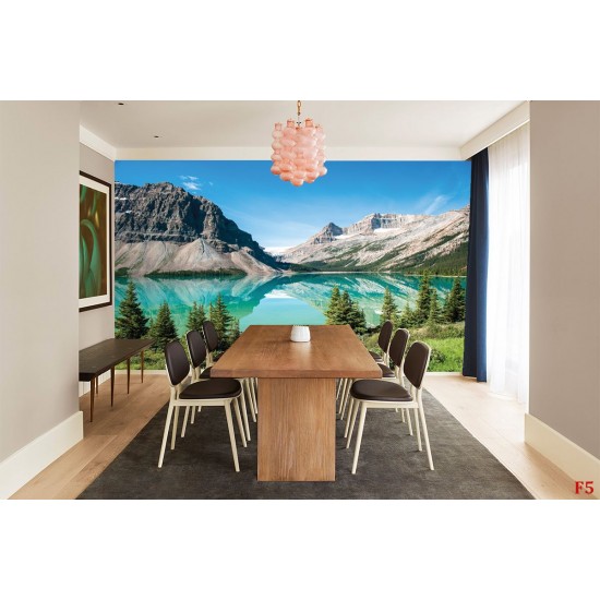 Wall mural Mountains overlooking the lake with pine trees Wall mural Mountains overlooking the lake with pine trees