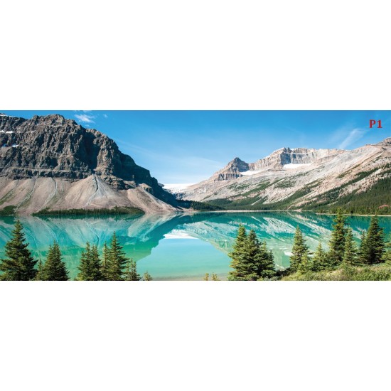Wall mural Mountains overlooking the lake with pine trees Wall mural Mountains overlooking the lake with pine trees