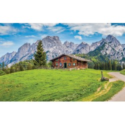 Wallpapers mural mountain view with wooden hut Wallpapers mural mountain view with wooden hut