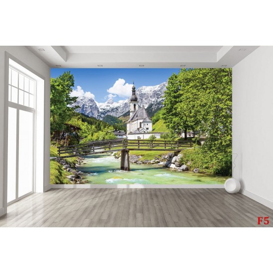 Wallpapers mural Alps beautiful mountain view and church Wallpapers mural Alps beautiful mountain view and church