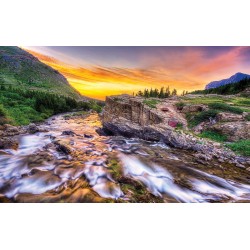 Wallpapers mountain river with effects at sunset