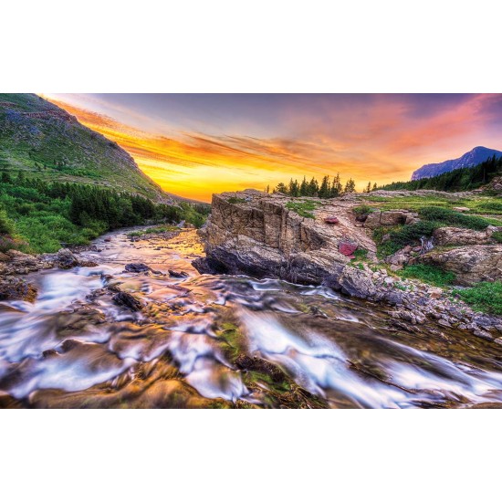 Wallpapers mountain river with effects at sunset