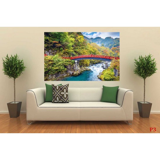 Wallpapers mountain landscape with red bridge over the river Wallpapers mountain landscape with red bridge over the river