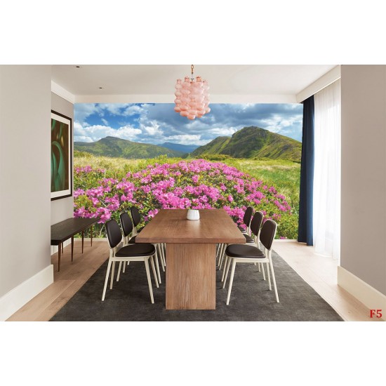 Wallpapers mural beautiful pink flowers on mountain background Wallpapers mural beautiful pink flowers on mountain background