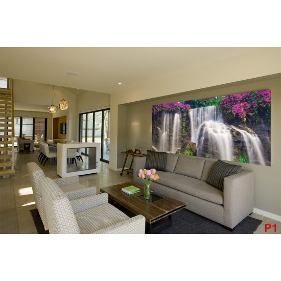 Wallpapers mural wonderful forest waterfall and pink flowers