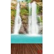 Wall murals azure waterfall with a wooden platform