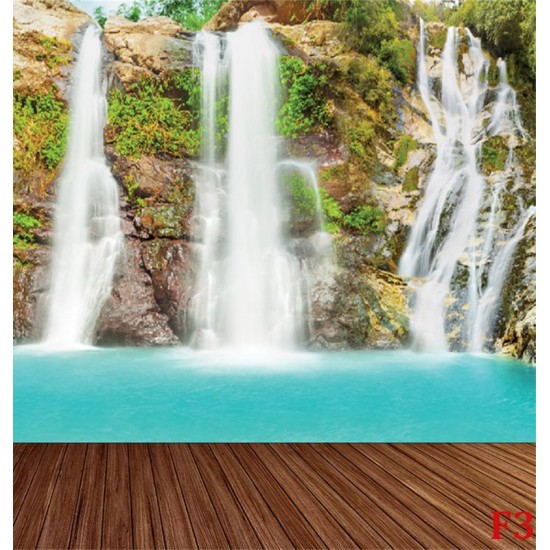 Wall murals azure waterfall with a wooden platform