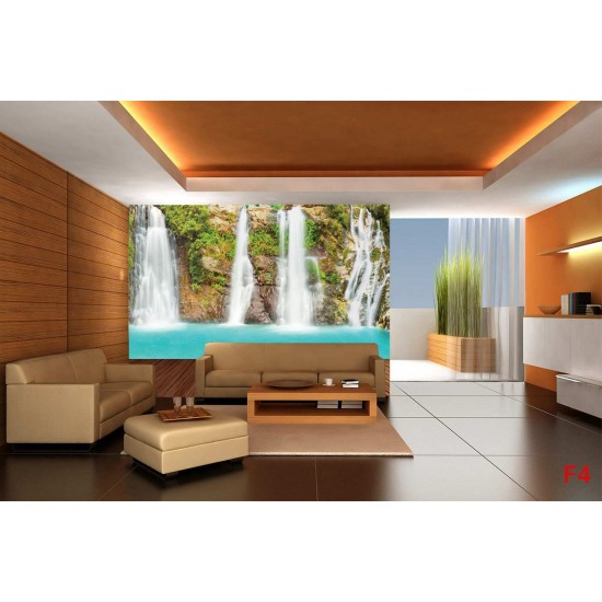 Wall murals azure waterfall with a wooden platform