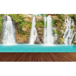 Wall murals azure waterfall with a wooden platform Wall murals azure waterfall with a wooden platform
