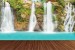 Wall murals azure waterfall with a wooden platform