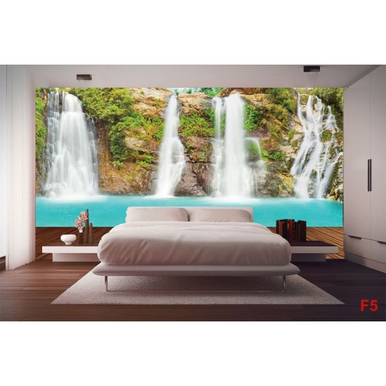 Wall murals azure waterfall with a wooden platform