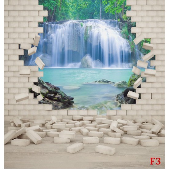 Wallpapers mural view of a waterfall through a brick wall Wallpapers mural view of a waterfall through a brick wall