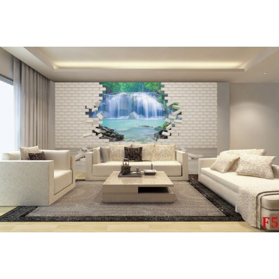 Wallpapers mural view of a waterfall through a brick wall Wallpapers mural view of a waterfall through a brick wall