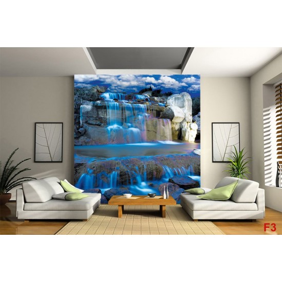 Wall mural 3D view night waterfall with imitation of doors in 2 colors