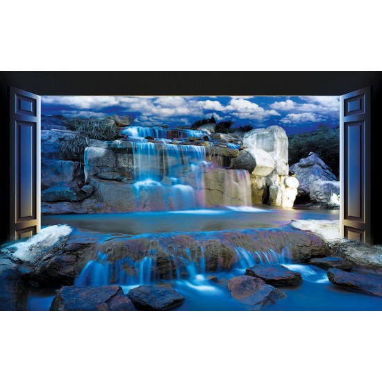 Wall mural 3D view night waterfall with imitation of doors in 2 colors