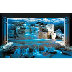 Wall mural 3D view night waterfall with imitation of doors in 2 colors