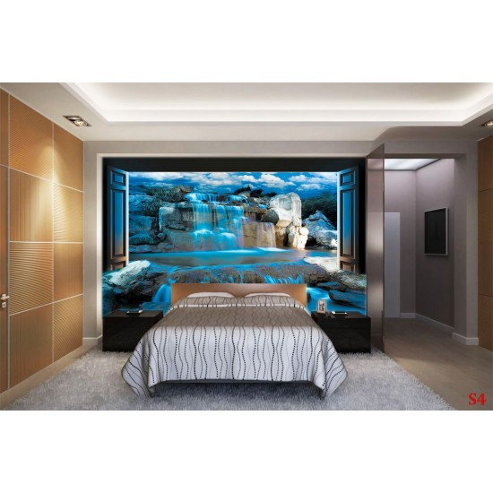 Wall mural 3D view night waterfall with imitation of doors in 2 colors
