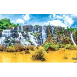 Photo mural colorful exotic waterfall in yellow and blue colors