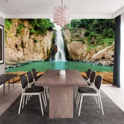 Wallpapers beautiful waterfall with a platform