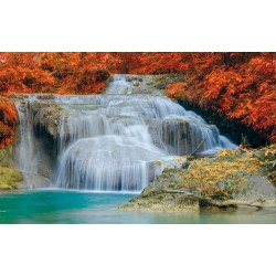 Wall mural waterfall with a background of red leaves Wall mural waterfall with a background of red leaves