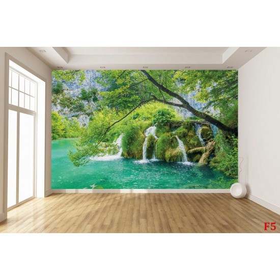 Wallpapers mural beautiful forest river with a waterfall Wallpapers mural beautiful forest river with a waterfall