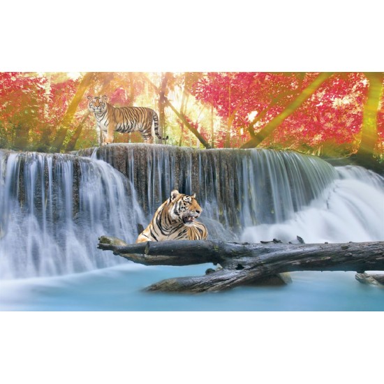Wallpapers mural beautiful view with tigers and waterfall