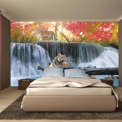 Wallpapers mural beautiful view with tigers and waterfall