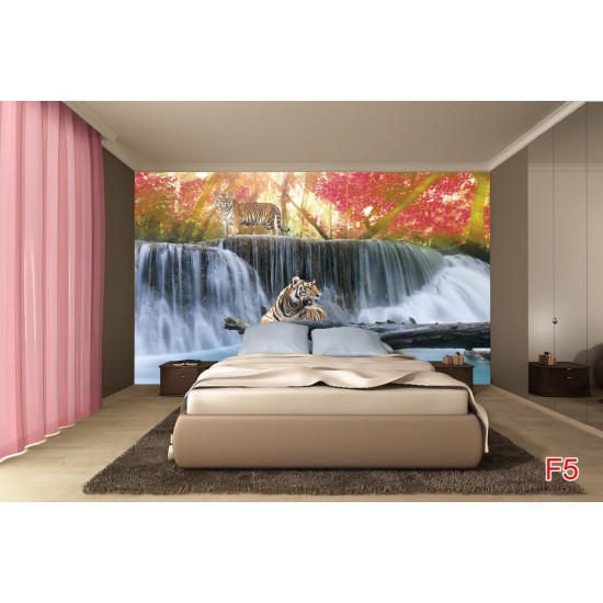 Wallpapers mural beautiful view with tigers and waterfall