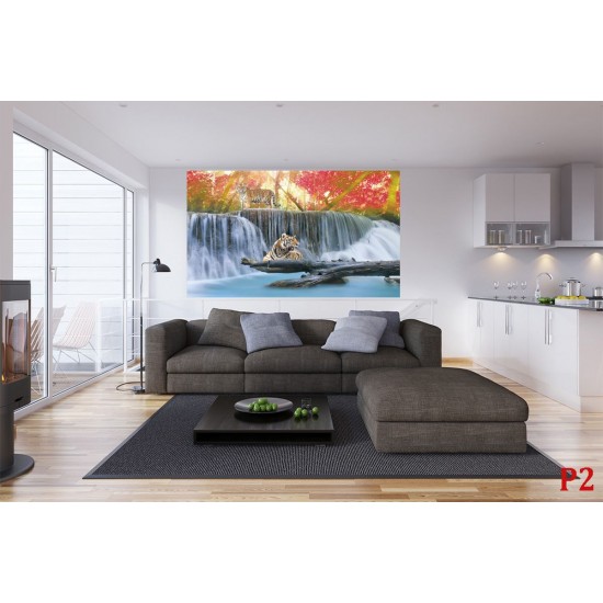 Wallpapers mural beautiful view with tigers and waterfall