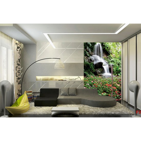 Wallpapers mural waterfall garden with beautiful flowers 2 Wallpapers mural waterfall garden with beautiful flowers 2