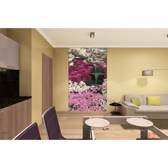 Photo mural garden waterfall with pink flowers Photo mural garden waterfall with pink flowers