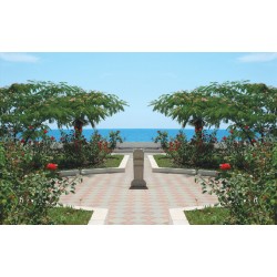 Wall mural wonderful garden with roses and sea Wall mural wonderful garden with roses and sea