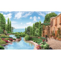 Wallpaper landscape combined sea and garden pond Wallpaper landscape combined sea and garden pond