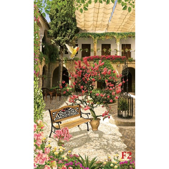 Wallpaper picturesque Villa garden with rose wood