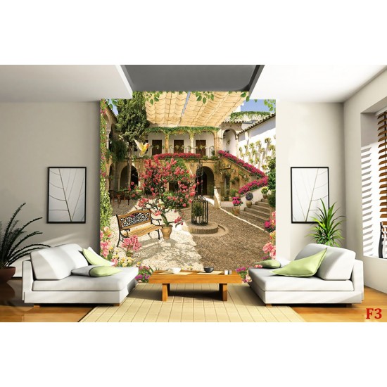 Wallpaper picturesque Villa garden with rose wood