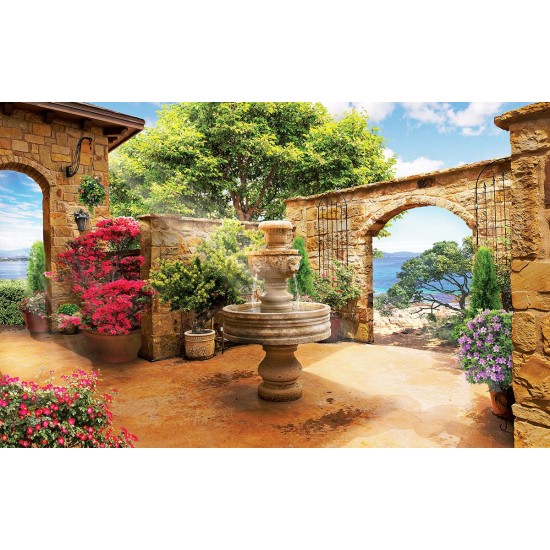 Wallpaper courtyard garden with fountain