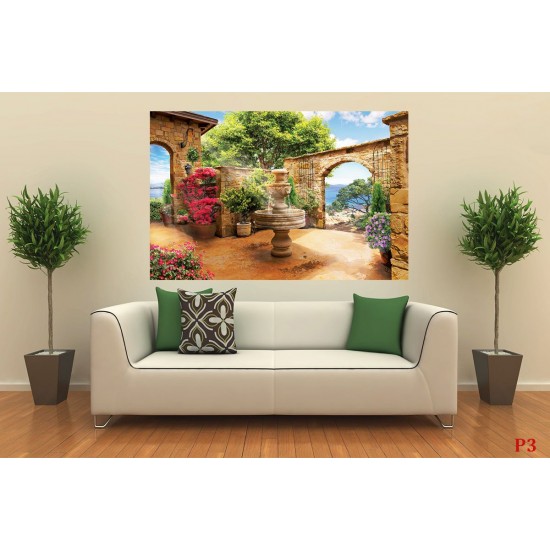 Wallpaper courtyard garden with fountain