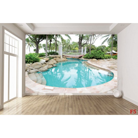 Wallpapers beautiful landscape with a pool and palm trees