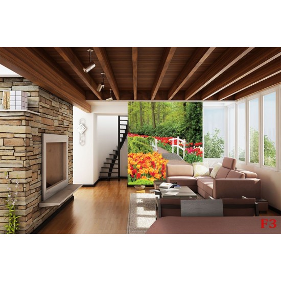 Wallpapers mural gardens with tulips and white catwalk