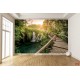 Wallpapers mural forest bridge along waterfall