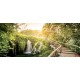 Wallpapers mural forest bridge along waterfall