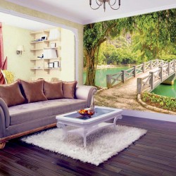 Wallpapers mural beautiful view of a tropical park with a lake and a bridge